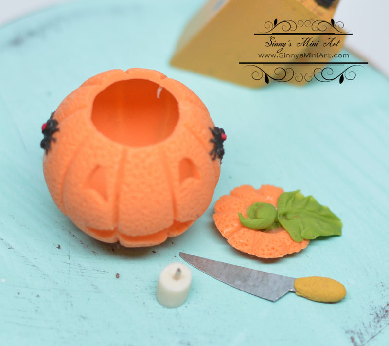 1:12 Dollhouse Miniature Jack-O-Lantern with Knife and Candle BD H435