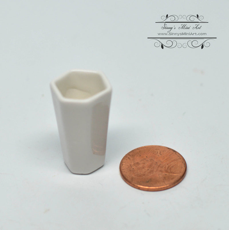 1:12 Dollhouse Miniature White Hexagon Ceramic Vase / Miniature Garden HMN 1051