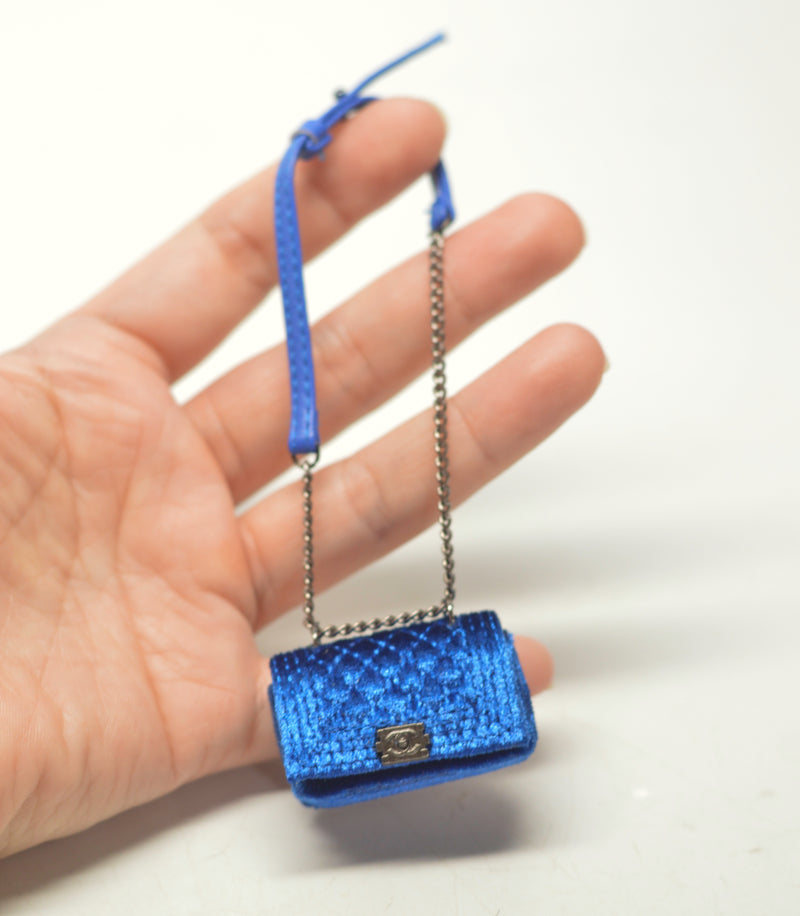 1:6 Miniature Velvet Doll Handbag Blue/ Miniature luxury Bag MJC71-Blue