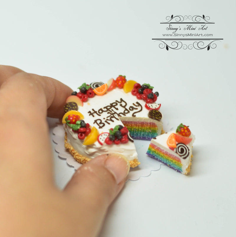 1:6 Dollhouse Miniature Rainbow Fruits Birthday Cake /Miniature Cake HMN 75