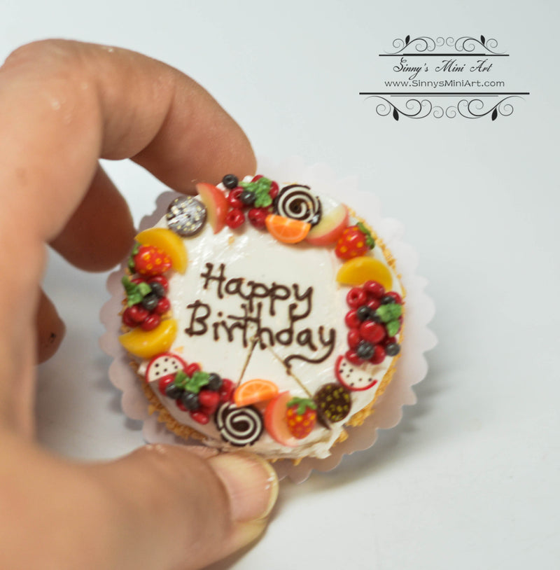 1:6 Dollhouse Miniature Rainbow Fruits Birthday Cake /Miniature Cake HMN 75