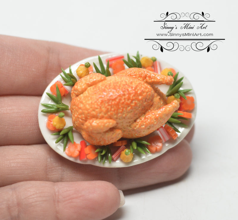 Dollhouse Miniature Tom Turkey on Large Platter with Garnish/Thanksgiving BD F289