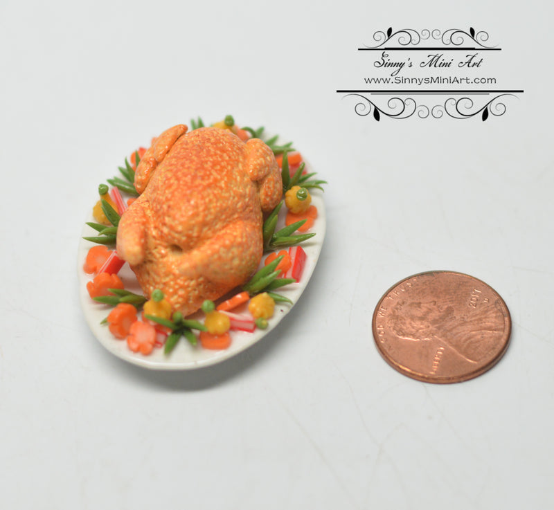 Dollhouse Miniature Tom Turkey on Large Platter with Garnish/Thanksgiving BD F289