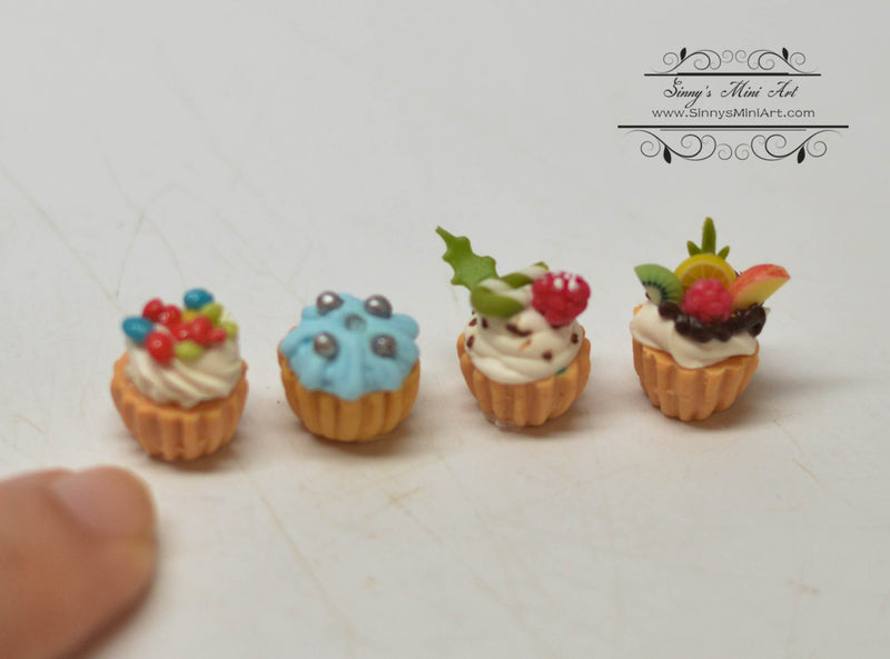 1:12 Dollhouse Miniature Fruit n Cream Cupcakes 4PC Set/ Miniature Cakes HMN 1383