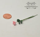 1:12 Dollhouse Miniature Single Pink Rose with Leaves BD E2061