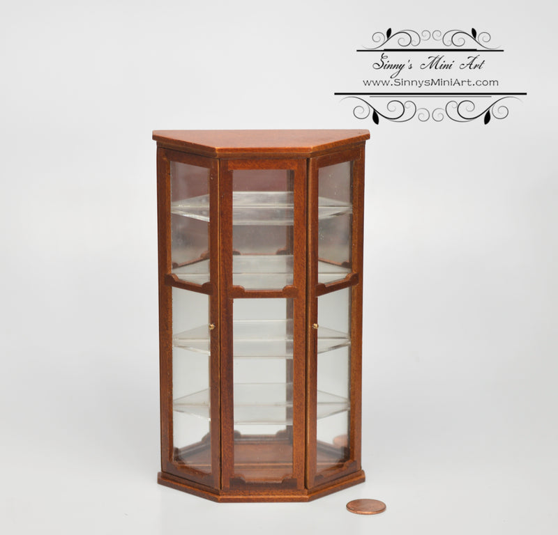 1:12 Dollhouse Miniature Mirrored Curio Cabinet Display Walnut AZ T6074