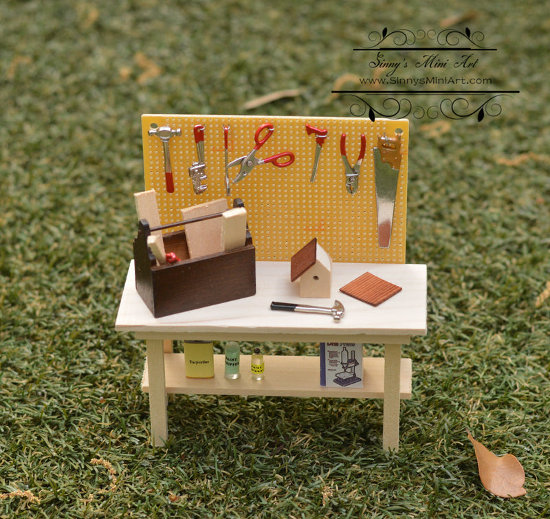 Clearance Sale 1:12 Dollhouse Miniature Workbench with Accessories AZ SH0032