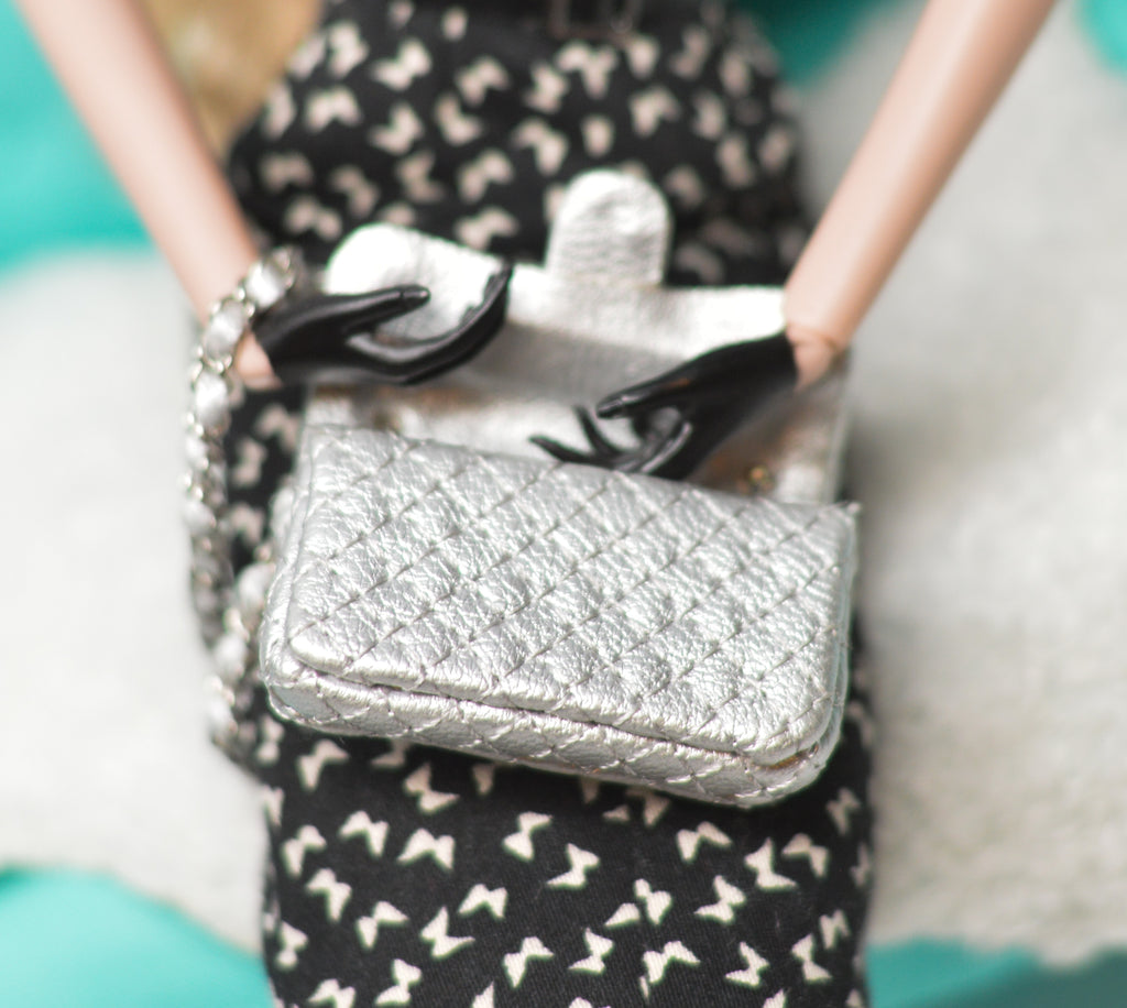 1:6 Miniature Doll Handbag/ Doll Purse Miniature luxury Bag Silver