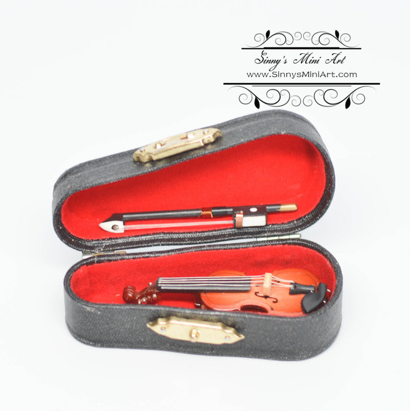 1:12 Dollhouse Miniature Violin with Case/ Miniature Instrument C2