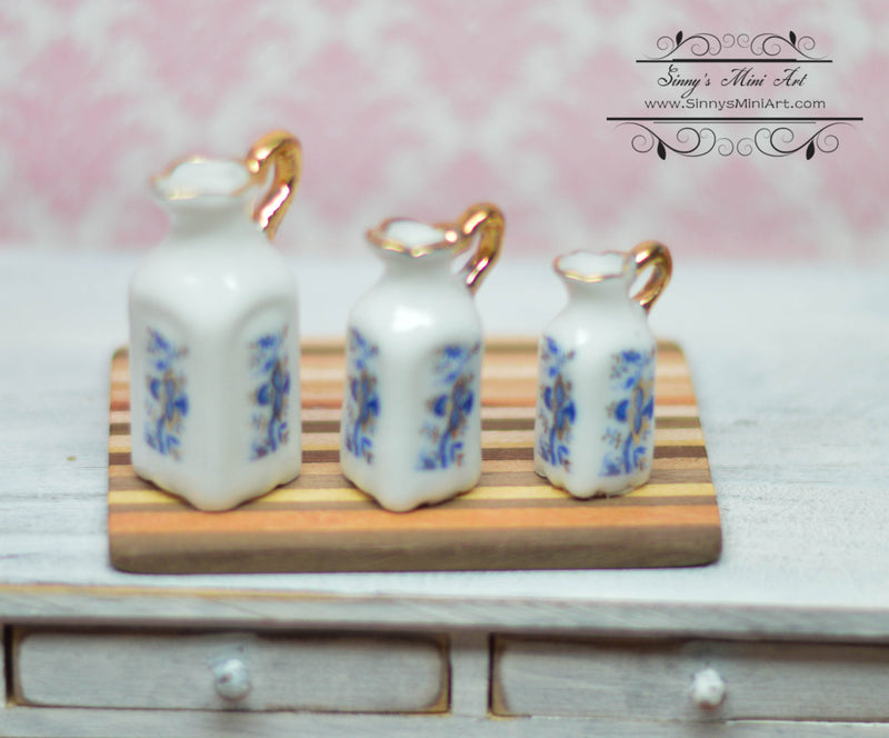 1:12 Dollhouse Miniature Blue Onion - 3 Pitchers RP 1.326/5