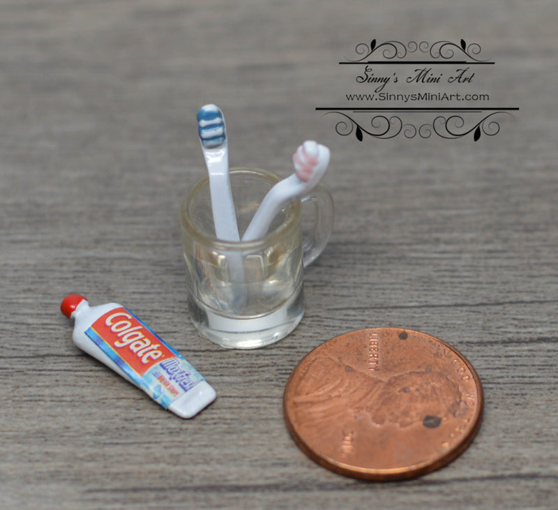 1:12 Dollhouse Miniature Tooth Brush and Tooth Pasta with Cup D108
