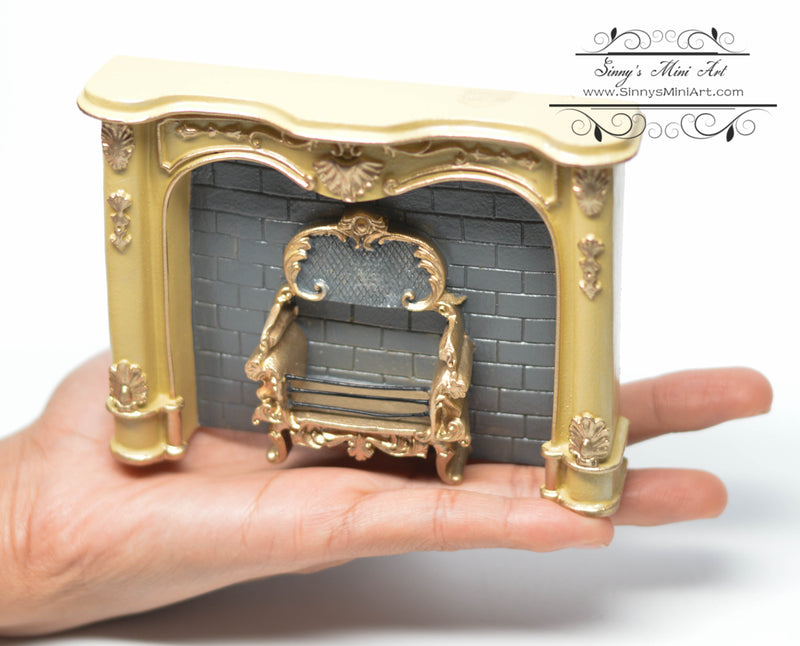 1:12 Dollhouse Miniature Creme Marble Fireplace RP1.859/3