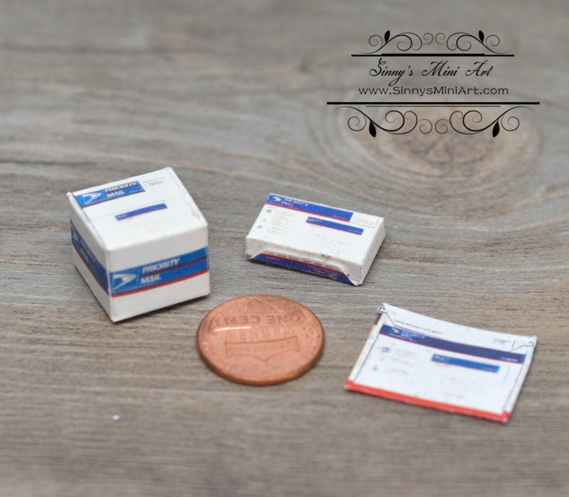 1:12 Dollhouse Miniature USPS Priority Mail Box Set of Three 56014