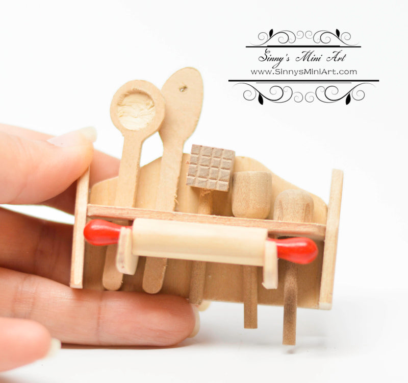 1:6 Dollhouse Miniature Baking Utensil Rack/ Wooden Spoon Holder B119