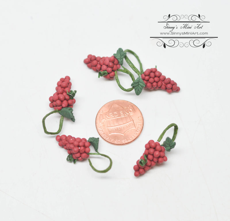 1:12 Dollhouse Miniature Five Bunches of Miniature Red Grapes D193