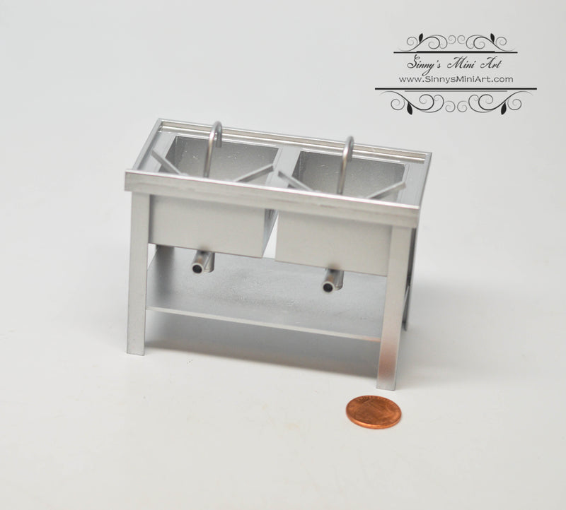 1:12 Dollhouse Miniature Double Commercial Sink DMUK M245