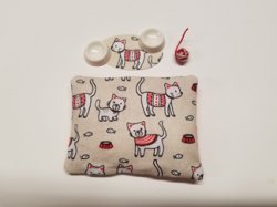 1:12 Cat Bed Set - Tan & Red Cat BB CER135-F