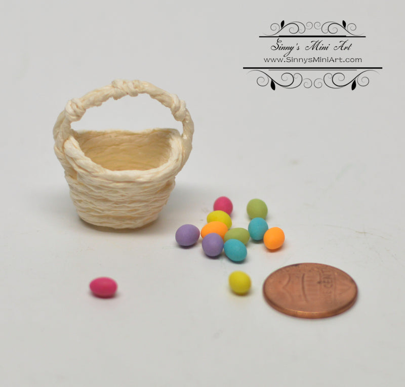 BO 1:12 Dollhouse Miniature Easter Eggs in White Basket BD H094