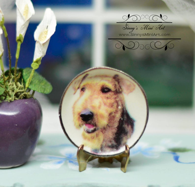 1:12 Dollhouse Miniature Airedale Terrier Plate/ Miniature Dog Plate BB CDD500-1